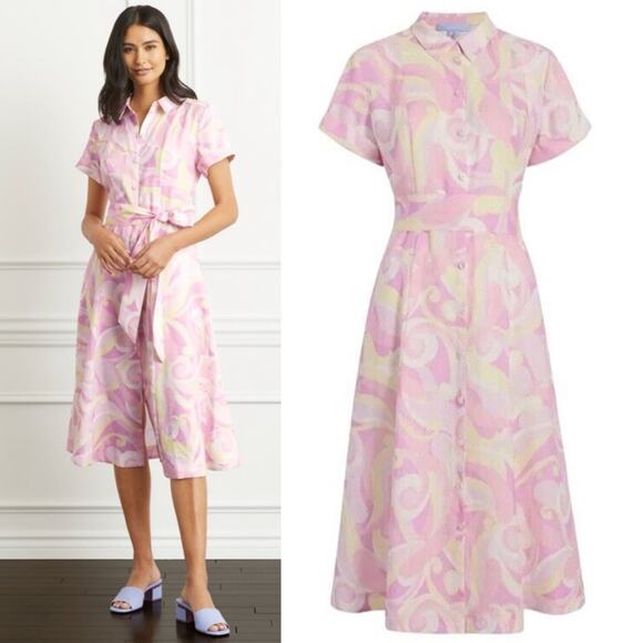 HILL HOUSE The Lily Dress Candy Kaleidoscope Linen Midi Short Sleeve Sz XXS NEW - Picture 7 of 7